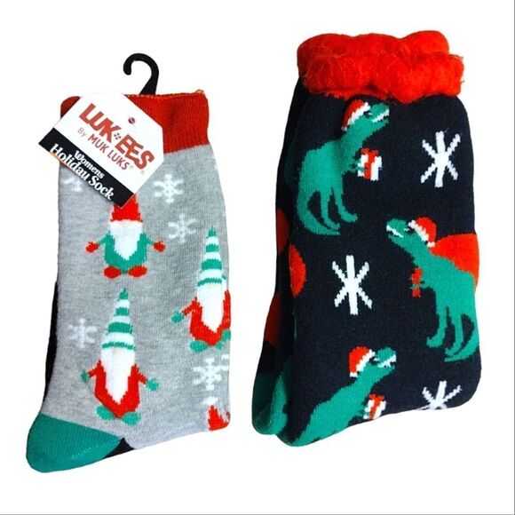 Hot Topic Dinosaurs and Muk Luks Gnomes Fleece Socks Bundle NEW - Picture 2 of 15